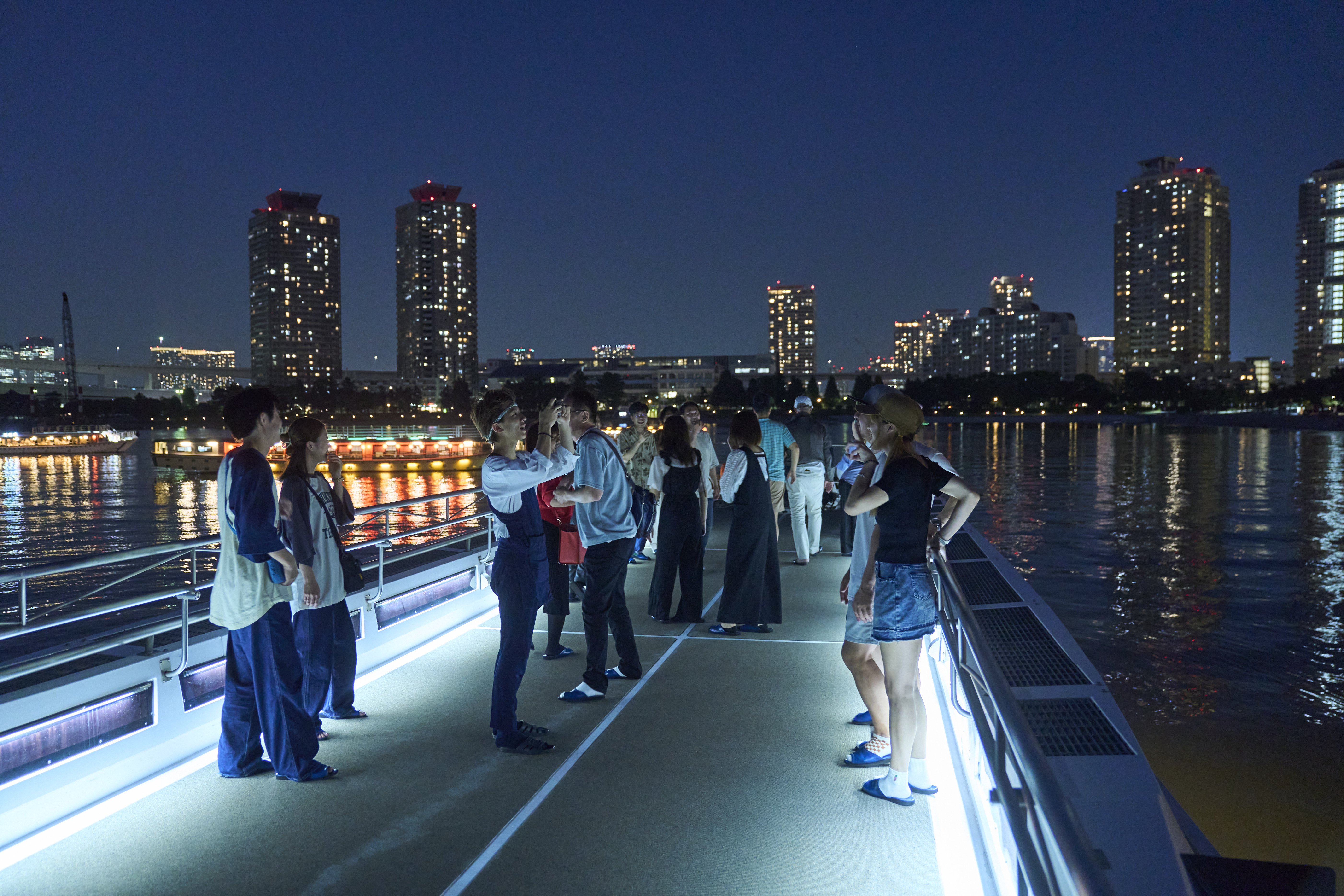 Guests can enjoy the roof deck while the boat idles.