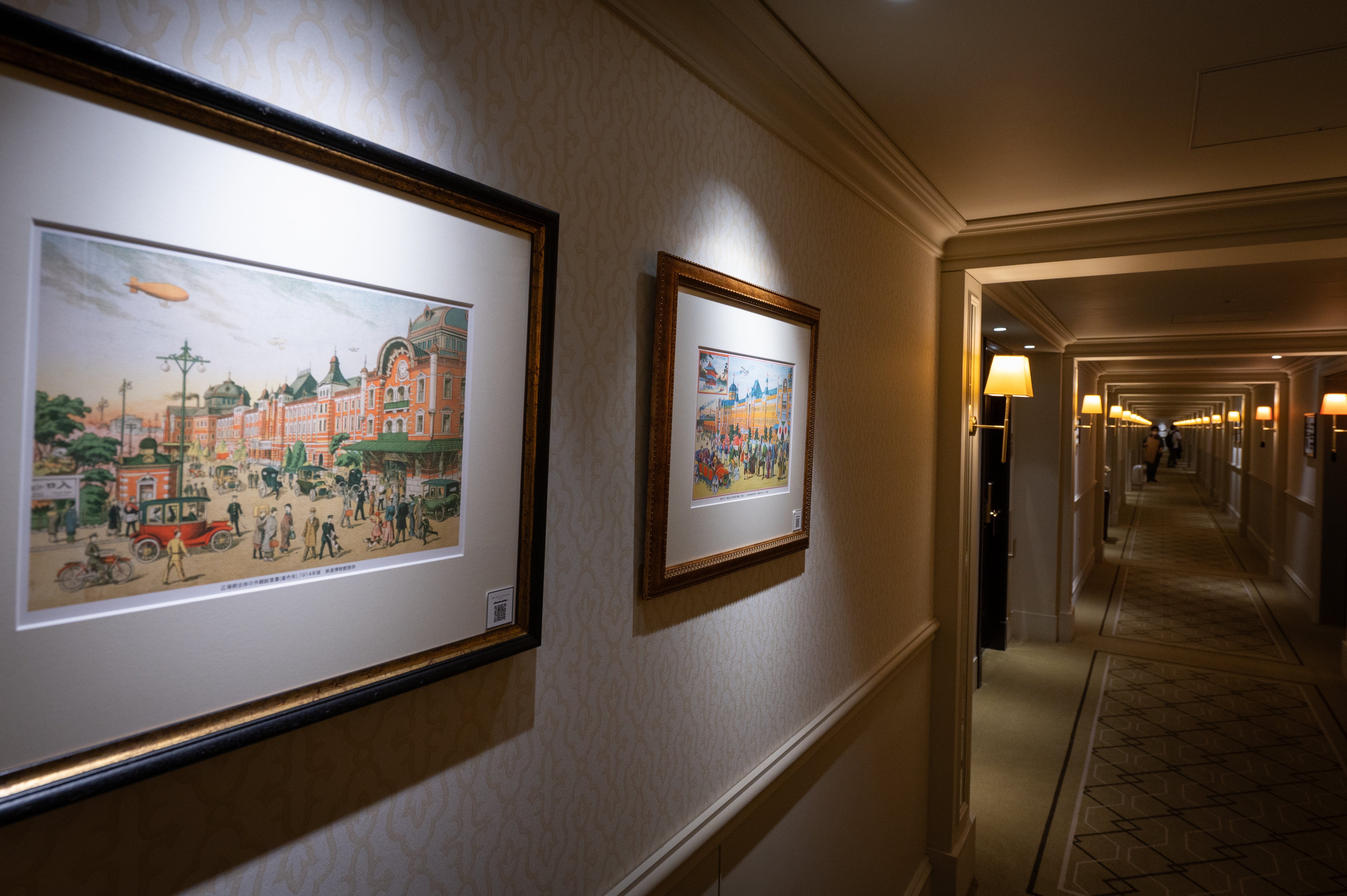 Sketches and photographs that tell the history of the hotel are displayed in the guest hallways.