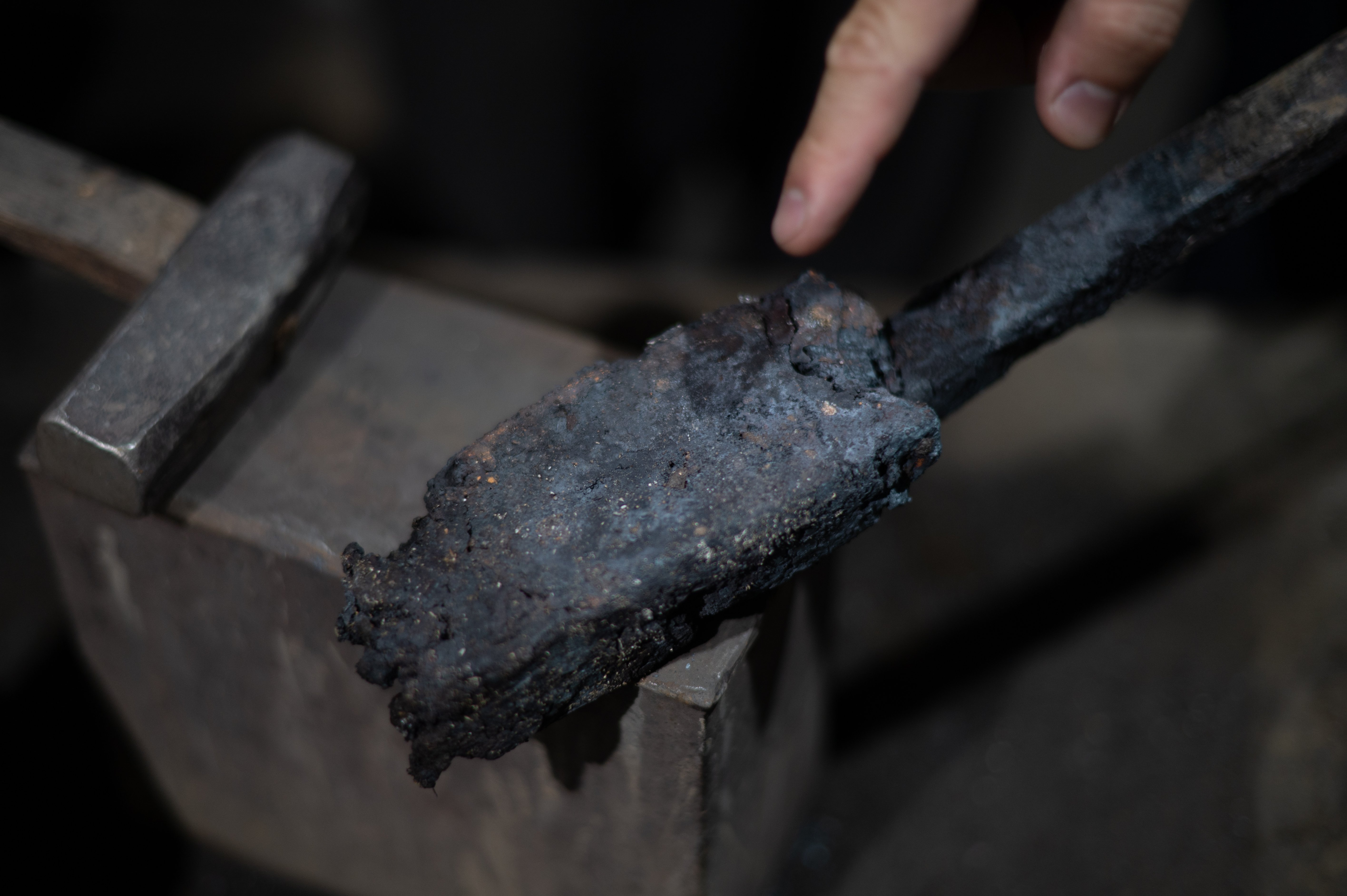A part of the tamahagane made through tatara smelting.