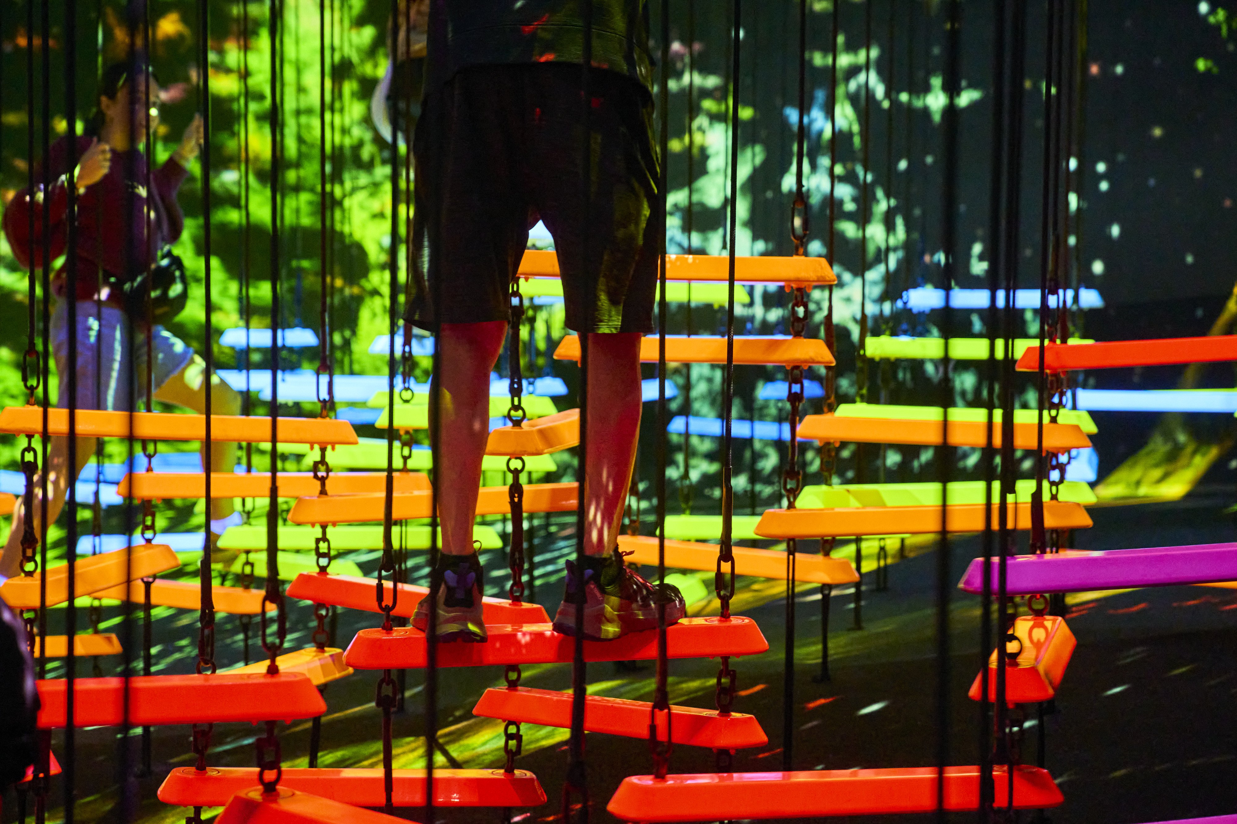 Aerial Climbing through a Flock of Colored Birds.